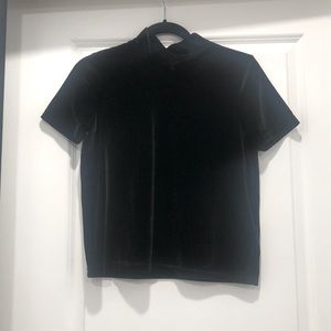 Madewell velvet black short sleeve mock neck top. Size XS. Worn once, like new.